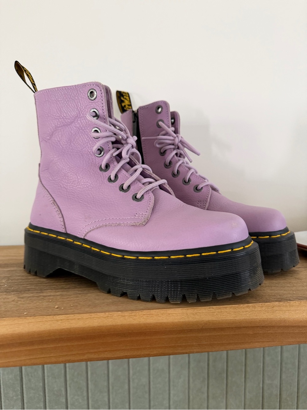 Dr. Martens Lavender Platform Jason III Lace-Up Boots with Black Sole lilac